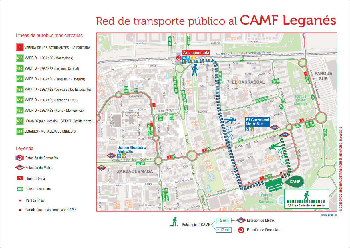 Red de transporte público al CAMF de Leganés. Abre nueva ventana Red de transporte público al CAMF de Leganés. Abre nueva ventana